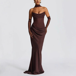 knee length dresses for ladies Open Back Satin Long Dress With Sequin Appliqué main image 1