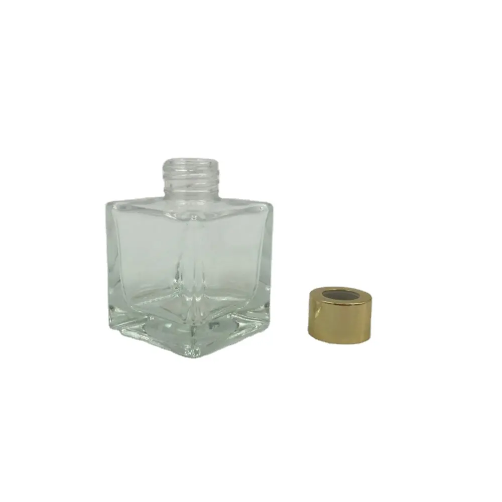 Botella de aromaterapia con tapa de aluminio, difusor de vidrio con forma cuadrada, logo transparente, 100ml