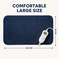 Coussin chauffant électrique en polaire cristalline double face bleu marine, taille 30x60cm, 9 niveaux de chauffe, protection contre la surchauffe, lavable en machine