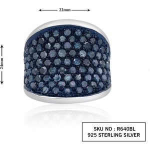 Round Cut Color Enhanced Blue Diamond <b>Domed</b> Engagement <b>Ring</b> Sterling Silver Women's 3.80 Cttw - Product Image 4
