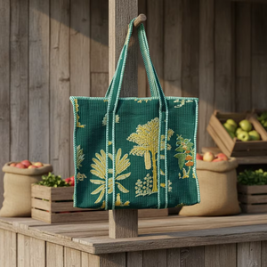 Handmade Quilted Cotton <b>Tote</b> <b>Bag</b> Camouflage Print Women Eco Friendly Zipper Closure Shoulder <b>Bag</b> Large Capacity Shopping <b>Bag</b> - Product Image 1