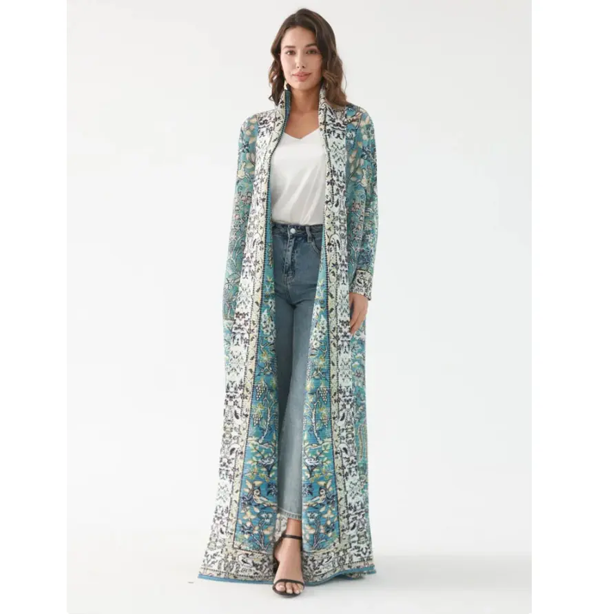 Cachecol plissado Miyake Abaya de alta qualidade personalizado de fábrica, com gola, cinto, roupões, casaco aberto frontal, casaco modesto para mulheres, abaya muçulmano
