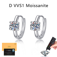 Vente en gros de boucles d'oreilles classiques en argent sterling S925 avec 4 griffes, moissanite ronde taille brillant 0,5 carat couleur D pour femmes, certificat GRA