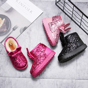 Antideslizante cálido brillo lentejuelas decoración invierno niñas niños botas de nieve tobillo suela plana niño felpa invierno Bebé botas - Product Image 3