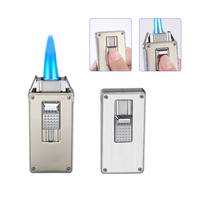 Briquet Électrique Double Jet Étanche LED Rechargeable USB pour Camping et Cigarettes, Rechargeable au Butane, en Zinc Moderne
