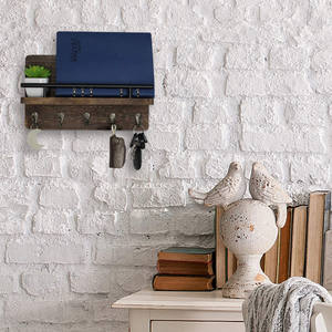 Organizador de llaves y correo marrón rústico, organizador montado en la pared, colgante de madera, clasificador de correo con 5 ganchos - Product Image 5