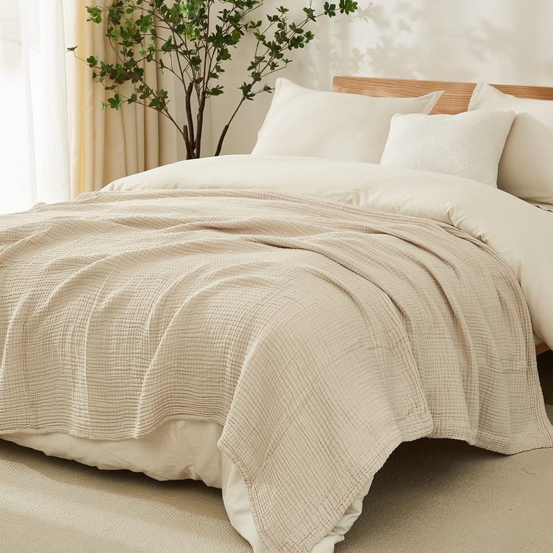100 Cotton Beige Blanket Throw All