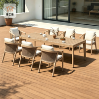 Ensemble de salle à manger en rotin d'extérieur |   Table et chaises de jardin en bois massif, résistantes aux UV, imperméables, meubles d'extérieur toutes saisons