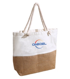 Bolso de lona con logotipo impreso personalizado a precio de fábrica, bolso de compras grande de arpillera, bolso de lona de playa de yute - Product Image 1