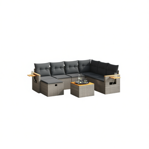 Ensemble de canapés de jardin gris 6 places en rotin, mobilier d'extérieur avec rangement, design contemporain - Product Image 1