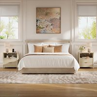 Nakas Modern Bergaya Fluted dengan 2 Laci dan Stopkontak AC Terintegrasi, Meja Samping Kayu Kokoh untuk Kamar Tidur, Ruang Tamu, dan Rumah