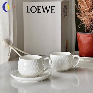 Wholesale Embossed Dinnerware <b>Sets</b>-Single Cups and Saucers for Coffee Tea Breakfast Milk Embossed Drinking Cups - Product Image 4