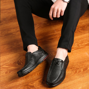 Mocassins en cuir souple ajourés pour hommes, grandes tailles 47 48, respirants, décontractés, à enfiler, talon bas, semelle extérieure en caoutchouc - Product Image 3