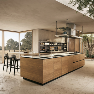 Gabinetes de Cocina Modernos de Roble Personalizados con Puertas de Madera Sólida para Proyectos de Hoteles y Oficinas - Product Image 1