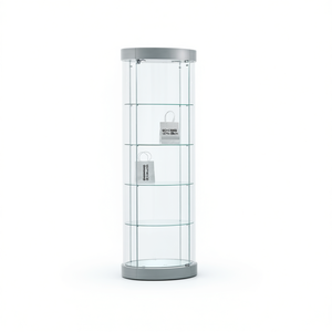 ตู้โชว์กระจกนิรภัยทรงกลม 65x44x190 ซม. สีเทาอ่อน ชั้นวางโค้งพร้อมประตูล็อคแบบบานพับและไฟ LED - Product Image 2