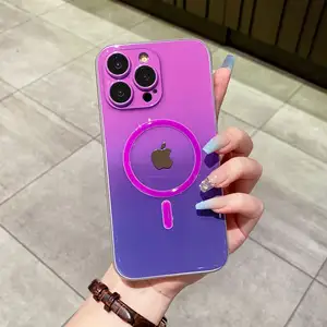 Without Logo Shockproof Gradient Multicolor Luminous Magnetic Phone Protect Case For Iphone 14 15 Pro Max