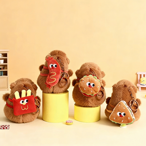 Porte-clés en peluche créatif Capybara gourmand, pendentif de sac à dos, série bien-être de célébrité d'Internet, petit cadeau en métal et plastique - Product Image 1