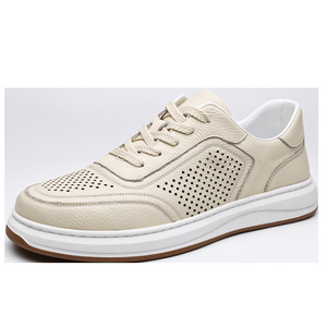 Zapatillas de cuero vacuno para hombre, punta redonda, con cordones, transpirables, entresuela de EVA, suela de goma, para todas las estaciones, informales. - Product Image 5