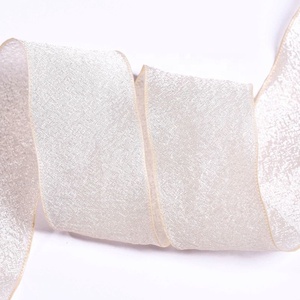 Bouquet de mariage fait main, ruban de <span class=keywords><strong>gaze</strong></span> à bords gaufrés, <span class=keywords><strong>double</strong></span> face, tissu voile 100% polyester pour décorations - Product Image 2