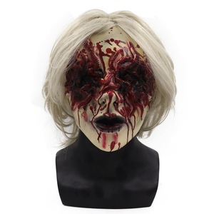 Maschera da Strega Horror per Halloween, Maschera Integrale in Latex, Spaventosa e Inquietante, Accessorio per Feste, <span class=keywords><strong>Donna</strong></span> <span class=keywords><strong>Fantasma</strong></span> con Capelli Bianchi - Product Image 1