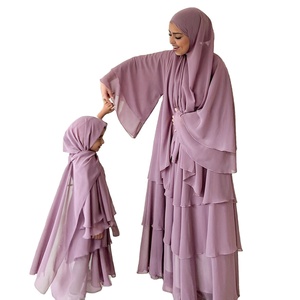 Moda elegante niños sólido Abaya vestido Kaftan conjunto con bufanda niñas pequeñas tres capas gasa bata conjuntos para niños C211 - Product Image 1