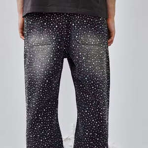 Jeans Vintage Streetwear con Strass Lucidi, Gamba Larga e Dritta per Uomo, <span class=keywords><strong>Pantaloni</strong></span> Moda High Street - Product Image 4