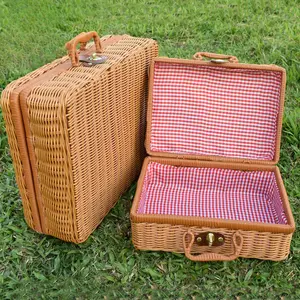 Decorative Hampers Natural Rattan Woven Rectangular Storage Basket Picnic Basket Bag