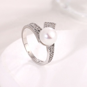 KAMMY 8-8.5mm Bague perle en argent sterling 925 Bijoux Femme Doigt Grandes perles d'eau douce naturelles Bagues Zircon Blanc Perle Bagues - Product Image 2