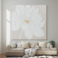 Peinture à l'huile abstraite florale blanche 3D - Art floral texturé fait main sur toile pour la décoration intérieure