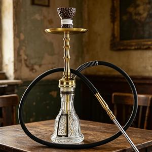 Cachimba de Cristal Dorada Moderna con Base en Tono Latón y Juego de Mangueras para Salón, Bar y Uso Doméstico - Product Image 4