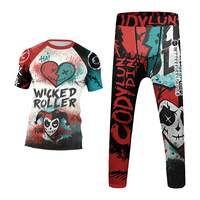 Ensemble 4 pièces pour garçons : T-shirt, short et leggings de Jiu-Jitsu brésilien MMA, tenue de course et de lutte, anti-UV UPF50