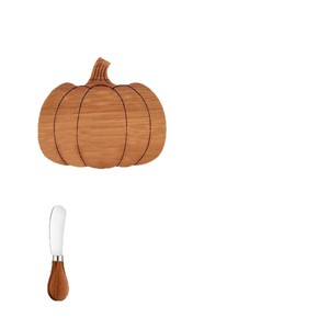 Pumpkin Shaped Wooden <b>Cheese</b> Board With <b>Knife</b> And Fork <b>Set</b> For Autumn Thanksgiving Party Decoration - Product Image 5
