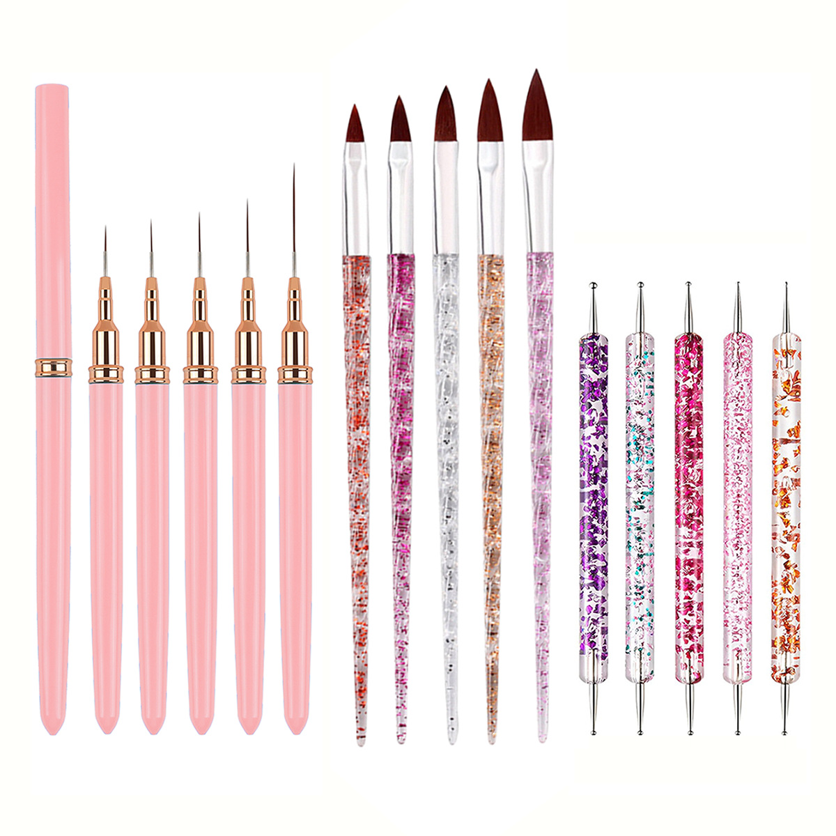 Ensemble de stylos nail art rose 15 pièces