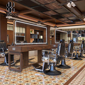 Espejo de Estilismo de Madera para Salón de Belleza, Venta Caliente en <span class=keywords><strong>Italia</strong></span>, Mesa de <span class=keywords><strong>Bar</strong></span> con Cargador Inalámbrico, Espejo de Doble Cara para Estación de Peluquería - Product Image 3