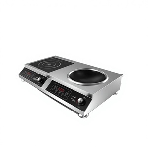 Cuisinière à induction commerciale double à deux brûleurs horizontaux en acier inoxydable 304, 7000W 220V, noire, haute puissance, pour le commerce extérieur en Asie du Sud-Est - Product Image 1