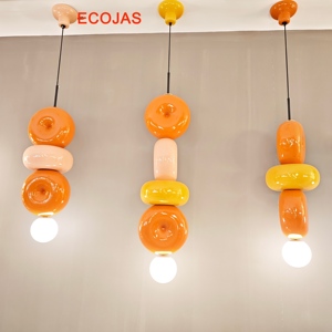 Suspension moderne en céramique en forme de donut avec design modulaire rond, contrôle par capteur LED, taille moyenne, pour éclairage suspendu de salle à manger - Product Image 1