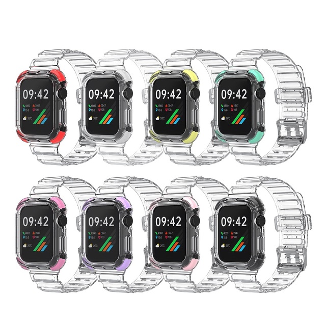 Replacement Clear Watch Band for Apple Watch Series 7 6 5 4 3 2 Band 38mm 40mm 41mm 42mm 44mm 45mm with Protective Bumper Case