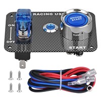 Panneau d'interrupteur d'allumage pour voiture de course 12V DC, interrupteur à bascule en fibre de carbone, bouton de démarrage du moteur avec voyant lumineux bleu