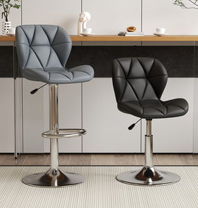 Kursi Bar Tinggi Modern Berbahan Kulit Sintetis dengan Sandaran dan Pijakan Kaki Berlapis Kain Hitam - Product Image 4