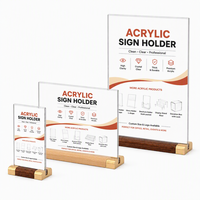 Support de menu double face en acrylique avec base en bois de hêtre en forme de T, pour table, restaurant, hôtel, vente en gros