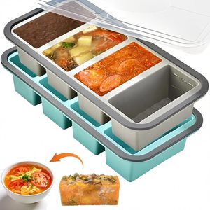 Fresh-keeper <b>Lid</b> Square Silicone <b>Freezer</b> Mold Multi-Compartment Food Storage Lunch Box <b>With</b> <b>Lid</b> Built in ML Markings - Product Image 1