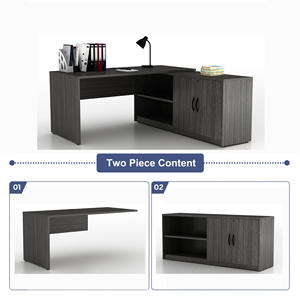 Fabricante de muebles Ventas Escritorio de oficina ejecutivo en forma de L de madera con almacenamiento con cerraduras <span class=keywords><strong>3</strong></span> cajones y gabinete lateral compuesto - Product Image 3