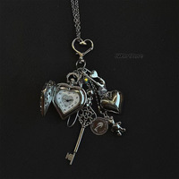 Article populaire : Porte-clés montre de poche rétro ajourée, Collier Cœur Étoile Lune avec nœud, Décoration suspendue vintage pour couple