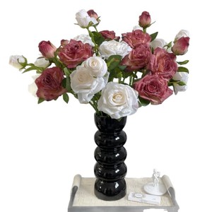 Décoration d'intérieur en gros à bas prix, centres de table, 3 têtes, fleurs artificielles blanches, orange, rose, rouge, à bord brûlé, pour mariage - Product Image 4