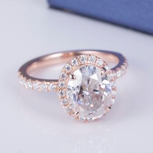 Anillo Halo para Mujer MS-600, Joyería de Moda en Oro Vermeil, Plata 925, Moissanita Corte Ovalado DEF - Product Image 2