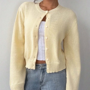 <span class=keywords><strong>Cardigan</strong></span> corto con collo a girocollo <span class=keywords><strong>giallo</strong></span> lavorato a maglia con <span class=keywords><strong>Cardigan</strong></span> corto con bottone Casual Chic per la primavera autunnale - Product Image 6