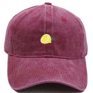 Casquette de baseball en coton vintage lavé sur mesure en gros, casquette de papa brodée avec un citron mignon pour femmes, été - Product Image 4