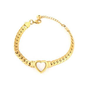 Pulsera de Cadena Cubana con Corazón Hueco de Acero Inoxidable Chapado en Oro de 18K para Mujer, Joyería al por Mayor, Pulseras de Moda con Dijes - Product Image 1