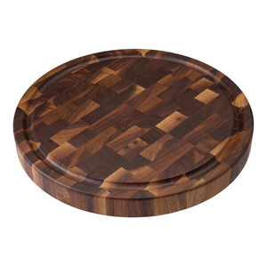 Tabla <span class=keywords><strong>de</strong></span> cortar redonda <span class=keywords><strong>de</strong></span> nogal negro con veta <span class=keywords><strong>de</strong></span> madera, antideslizante, gruesa, tipo bloque <span class=keywords><strong>de</strong></span> carnicero, con ranura <span class=keywords><strong>para</strong></span> jugos, <span class=keywords><strong>para</strong></span> pizza y charcutería - Product Image 4