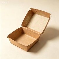 Boîte à hamburger rectangulaire en carton ondulé kraft, qualité alimentaire, résistante à l'huile, jetable, finition mate, impression personnalisée, vente en gros à prix abordable